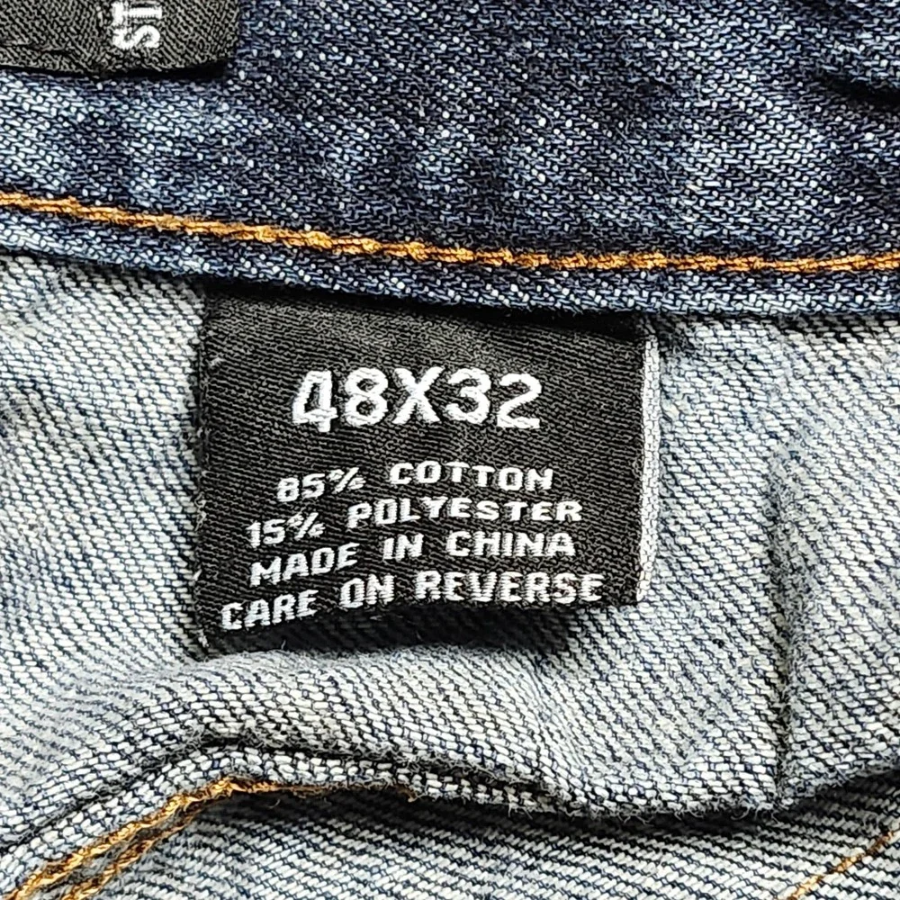 Royal Blue Jeans Mens 48x27 Hemmed Straight Fit Distressed Whiskered Y2k Grunge‎
